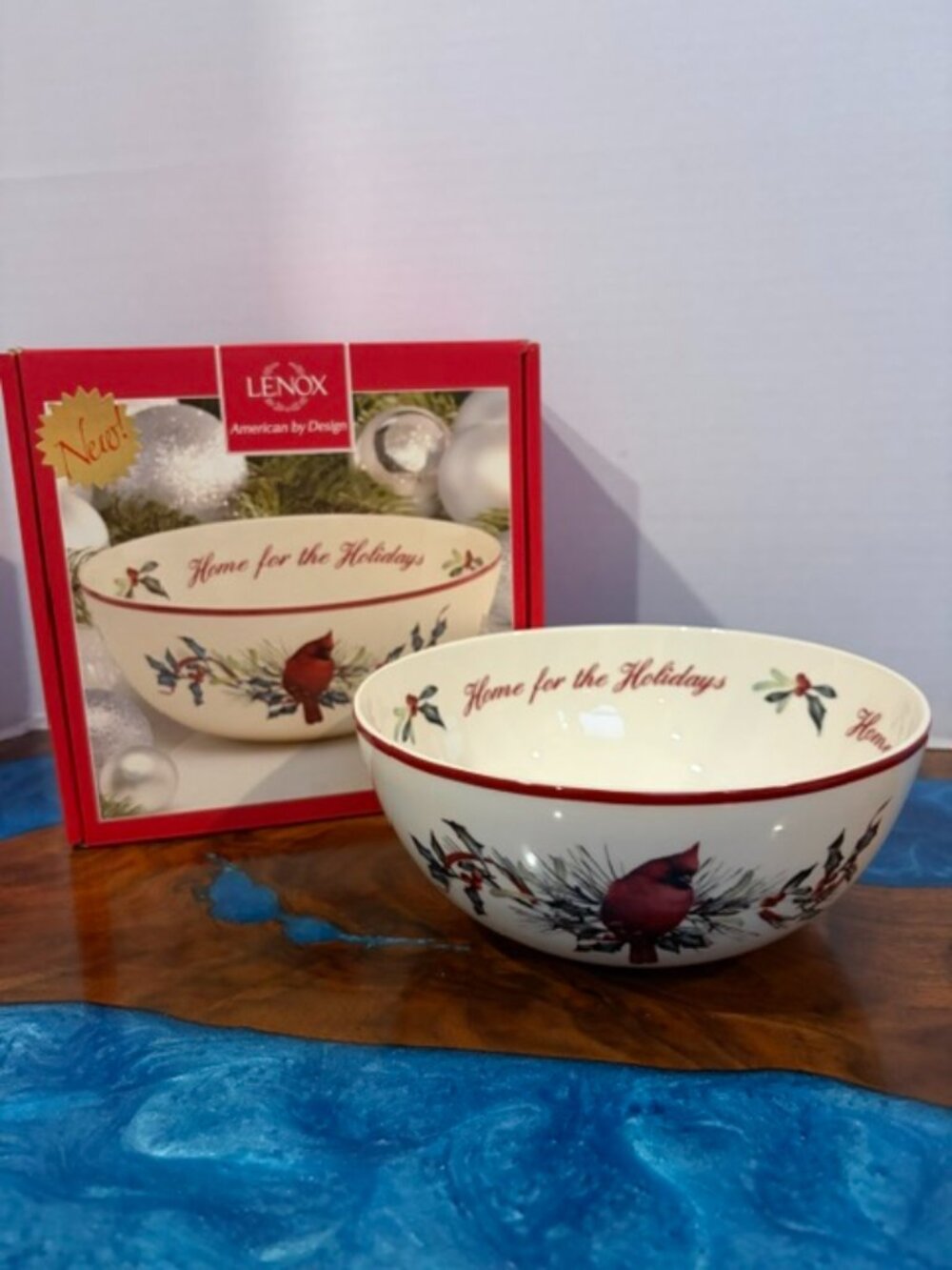 Lenox Winter Greetings Cardinal Sentiment Bowl  "Home for the Holidays" with Box